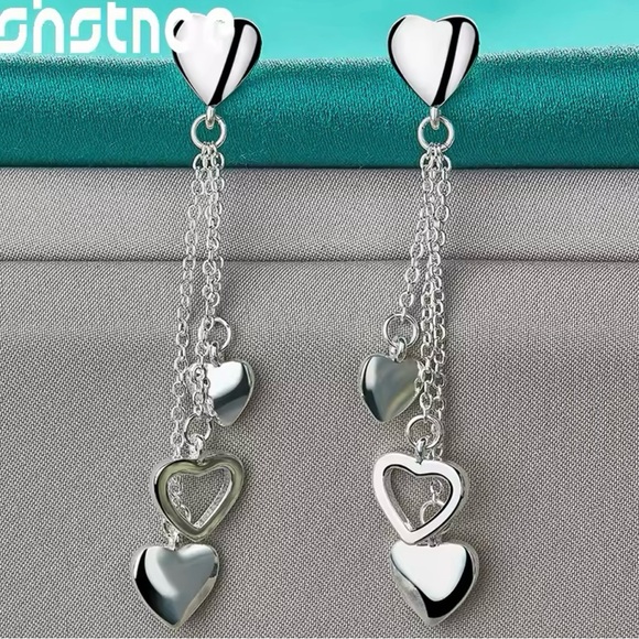 Silver plated Tassels Different Heart Drop Earrings - Picture 1 of 5